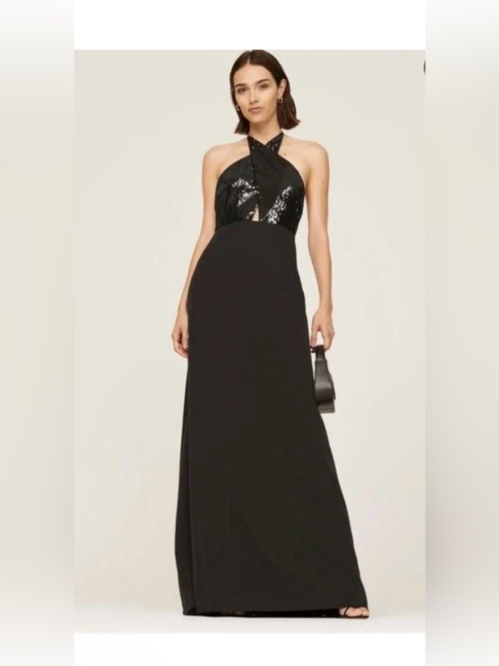 Black Halston Evening Gown with Sequin Bodice. size 8